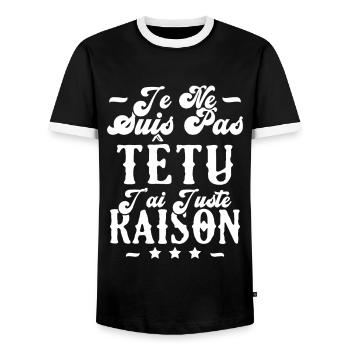 je ne suis pas têtu j'ai juste raison - T-shirt contrasté Homme - noir/blanc - Devant - AI Model Female 172 light (172cm) & AI Model Male 178 light (178cm)