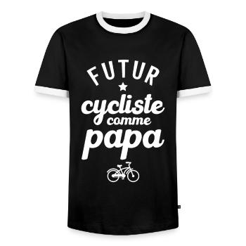 Futur cycliste comme papa - T-shirt contrasté Homme - noir/blanc - Devant - AI Model Female 172 light (172cm) & AI Model Male 178 light (178cm)