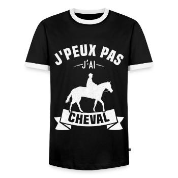 J'peux pas j'ai cheval - T-shirt contrasté Homme - noir/blanc - Devant - AI Model Female 172 light (172cm) & AI Model Male 178 light (178cm)