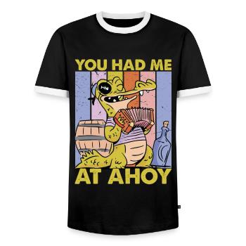 You Had Me At Ahoy - Pirate - Niedlicher Alligator - Männer Kontrast-T-Shirt - Schwarz/Weiß - Vorne - AI Model Female 172 light (172cm) & AI Model Male 178 light (178cm)