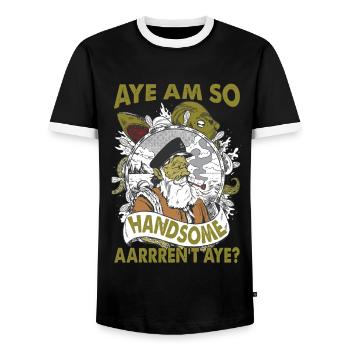 Aye Am So Handsome, Aarrren't Aye? - Pirates - Men's Ringer Shirt - black/white - Front - AI Model Female 172 light (172cm) & AI Model Male 178 light (178cm)