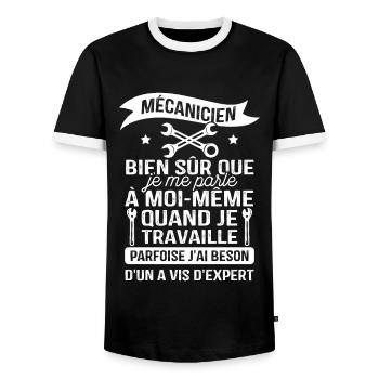 Mécanicien, Bien sûr Que Je me Parle à Moi-même - T-shirt contrasté Homme - noir/blanc - Devant - AI Model Female 172 light (172cm) & AI Model Male 178 light (178cm)