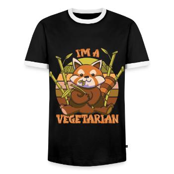 I'm A Vegetarian - Cute Red Panda - Vegan - Men's Ringer Shirt - black/white - Front - AI Model Female 172 light (172cm) & AI Model Male 178 light (178cm)