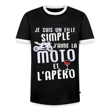 Un fille j'aime les moto et les apéros - T-shirt contrasté Homme - noir/blanc - Devant - AI Model Female 172 light (172cm) & AI Model Male 178 light (178cm)