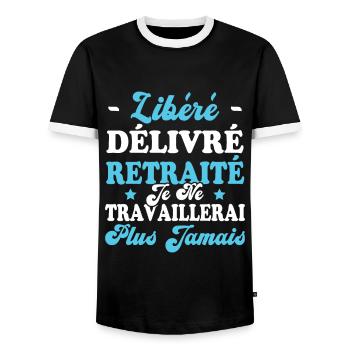 Libéré Délivré Je Ne Travaillerai Plus Jamais - T-shirt contrasté Homme - noir/blanc - Devant - AI Model Female 172 light (172cm) & AI Model Male 178 light (178cm)