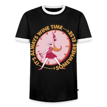 It's Always Wine Time Somewhere Else - Lustig - Männer Kontrast-T-Shirt - Schwarz/Weiß - Vorne - AI Model Female 172 light (172cm) & AI Model Male 178 light (178cm)