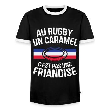 Au Rugby Un Caramel C'est Pas Une Friandise - T-shirt contrasté Homme - noir/blanc - Devant - AI Model Female 172 light (172cm) & AI Model Male 178 light (178cm)