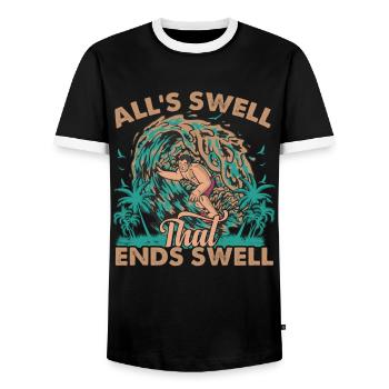 All's Swell That Ends Swell - Surfing - Surfer - Men's Ringer Shirt - black/white - Front - AI Model Female 172 light (172cm) & AI Model Male 178 light (178cm)