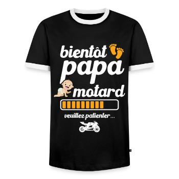Bientôt papa motard - T-shirt contrasté Homme - noir/blanc - Devant - AI Model Female 172 light (172cm) & AI Model Male 178 light (178cm)