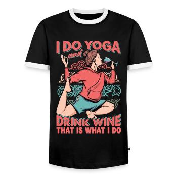 Je fais du yoga et je bois du vin, c’est ce que je fais - T-shirt contrasté Homme - noir/blanc - Devant - AI Model Female 172 light (172cm) & AI Model Male 178 light (178cm)