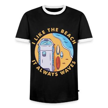 I Like The Beach, It Always Waves - Surfing - Surf - Men's Ringer Shirt - black/white - Front - AI Model Female 172 light (172cm) & AI Model Male 178 light (178cm)