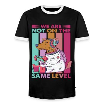We Are Not On The Same Level - Dog - Video Games - Men's Ringer Shirt - black/white - Front - AI Model Female 172 light (172cm) & AI Model Male 178 light (178cm)