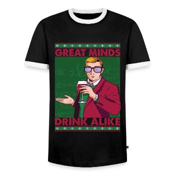 Great Mind Drink Alike - Wine - Mathematician - Men's Ringer Shirt - black/white - Front - AI Model Female 172 light (172cm) & AI Model Male 178 light (178cm)