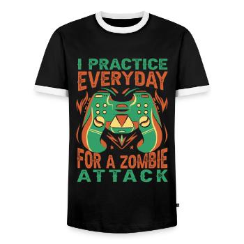 I Practice Everyday For A Zombie Attack - Gambler - Men's Ringer Shirt - black/white - Front - AI Model Female 172 light (172cm) & AI Model Male 178 light (178cm)