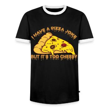 I Have Pizza Joke, But It's Too Cheesy - Witze - Männer Kontrast-T-Shirt - Schwarz/Weiß - Vorne - AI Model Female 172 light (172cm) & AI Model Male 178 light (178cm)