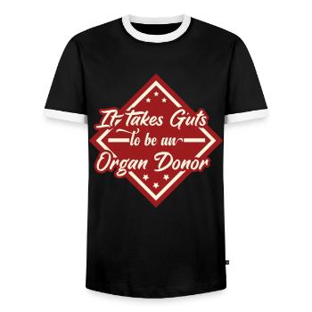 It Takes Guts To Be An Organ Donor - Dad Jokes - Men's Ringer Shirt - black/white - Front - AI Model Female 172 light (172cm) & AI Model Male 178 light (178cm)