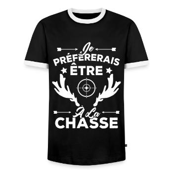 Je préférerais être à la chasse, Cadeau Chasseur - T-shirt contrasté Homme - noir/blanc - Devant - AI Model Female 172 light (172cm) & AI Model Male 178 light (178cm)