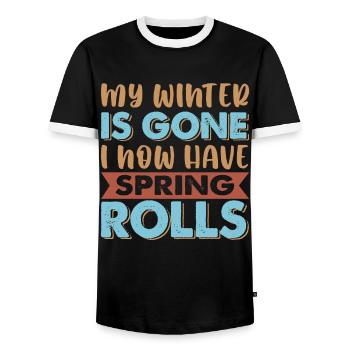 Ma graisse d’hiver a disparu, j’ai maintenant des rouleaux de printemps - T-shirt contrasté Homme - noir/blanc - Devant - AI Model Female 172 light (172cm) & AI Model Male 178 light (178cm)