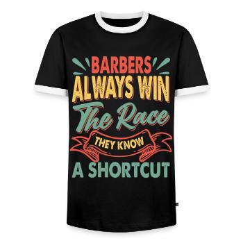 Barbers Always Win The Race - Pizza - Papa-Witze - Männer Kontrast-T-Shirt - Schwarz/Weiß - Vorne - AI Model Female 172 light (172cm) & AI Model Male 178 light (178cm)