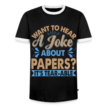 Vous voulez entendre une blague sur le papier? - Blagues de papa - T-shirt contrasté Homme - noir/blanc - Devant - AI Model Female 172 light (172cm) & AI Model Male 178 light (178cm)