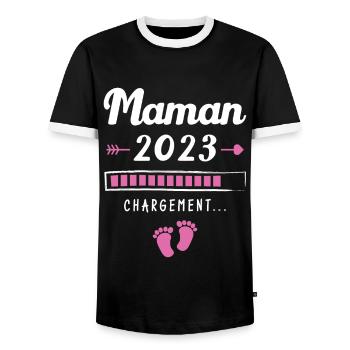 Maman 2023 Chargement, Cadeau future maman - T-shirt contrasté Homme - noir/blanc - Devant - AI Model Female 172 light (172cm) & AI Model Male 178 light (178cm)