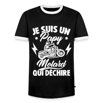 Je Suis Un Papy Motard Qui Déchire - T-shirt contrasté Homme - noir/blanc - Devant - AI Model Female 172 light (172cm) & AI Model Male 178 light (178cm)