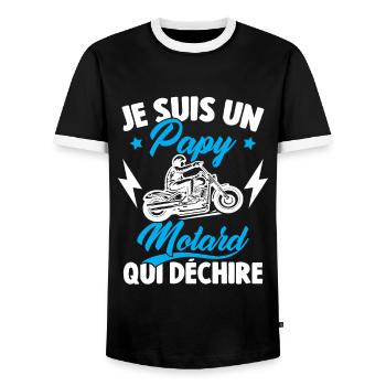 Je Suis Un Papy Motard Qui Déchire - T-shirt contrasté Homme - noir/blanc - Devant - AI Model Female 172 light (172cm) & AI Model Male 178 light (178cm)
