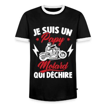 Je Suis Un Papy Motard Qui Déchire - T-shirt contrasté Homme - noir/blanc - Devant - AI Model Female 172 light (172cm) & AI Model Male 178 light (178cm)