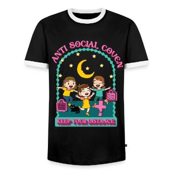 Anti Social Coven - Keep Your Distance - Witches - Men's Ringer Shirt - black/white - Front - AI Model Female 172 light (172cm) & AI Model Male 178 light (178cm)
