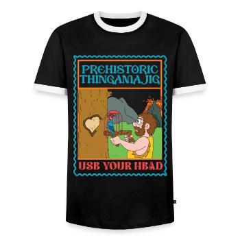 Prehistoric Thingamajig - Use Your Head - Bird - Men's Ringer Shirt - black/white - Front - AI Model Female 172 light (172cm) & AI Model Male 178 light (178cm)