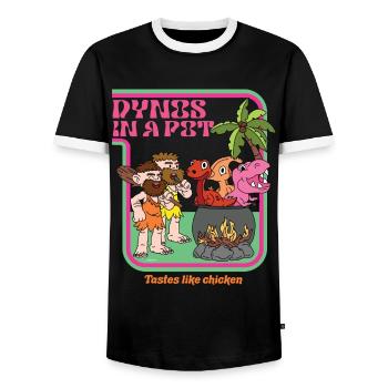Dynos in a pot - Goûts de poulet - Dinosaures - T-shirt contrasté Homme - noir/blanc - Devant - AI Model Female 172 light (172cm) & AI Model Male 178 light (178cm)