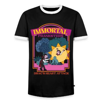 Immortal Pranksters - Drac's Heart Attack - Pranks - Männer Kontrast-T-Shirt - Schwarz/Weiß - Vorne - AI Model Female 172 light (172cm) & AI Model Male 178 light (178cm)