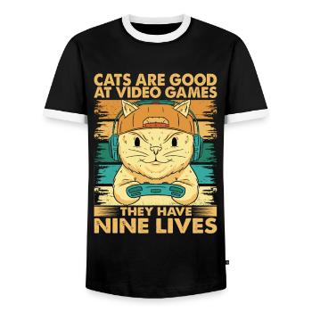 Cats Are Good At Video Games - Funny Dad Jokes - Men's Ringer Shirt - black/white - Front - AI Model Female 172 light (172cm) & AI Model Male 178 light (178cm)