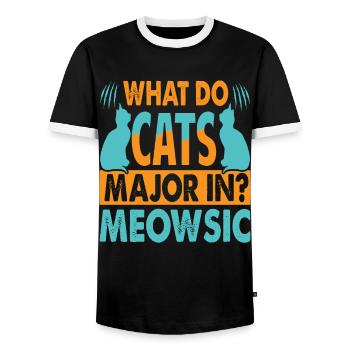 What Do Cats Major In? Meowsic - Papa-Witze - Männer Kontrast-T-Shirt - Schwarz/Weiß - Vorne - AI Model Female 172 light (172cm) & AI Model Male 178 light (178cm)