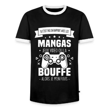 Si C'est Pas En Rapport Avec Les Mangas Jeux Vidéo - T-shirt contrasté Homme - noir/blanc - Devant - AI Model Female 172 light (172cm) & AI Model Male 178 light (178cm)