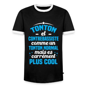 Tonton et Contrebassiste comme un tonton normal - T-shirt contrasté Homme - noir/blanc - Devant - AI Model Female 172 light (172cm) & AI Model Male 178 light (178cm)