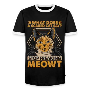 Que dit un chat effrayé? Blagues drôles de papa - T-shirt contrasté Homme - noir/blanc - Devant - AI Model Female 172 light (172cm) & AI Model Male 178 light (178cm)
