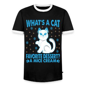 What's A Cat Favorite Dessert? Funny dad jokes - Men's Ringer Shirt - black/white - Front - AI Model Female 172 light (172cm) & AI Model Male 178 light (178cm)