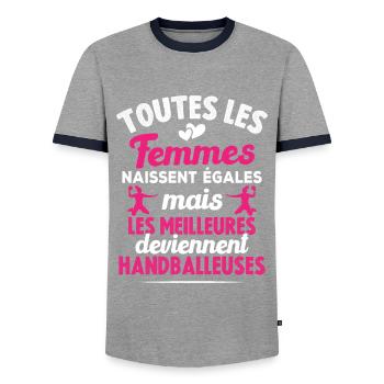 Les meilleures femmes deviennent handballeuses - T-shirt contrasté Homme - gris/marine  - Devant - AI Model Female 172 light (172cm) & AI Model Male 178 light (178cm)