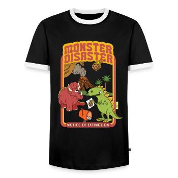 Monster Disaster - Notice Of Extinction - Dinosaur - Männer Kontrast-T-Shirt - Schwarz/Weiß - Vorne - AI Model Female 172 light (172cm) & AI Model Male 178 light (178cm)