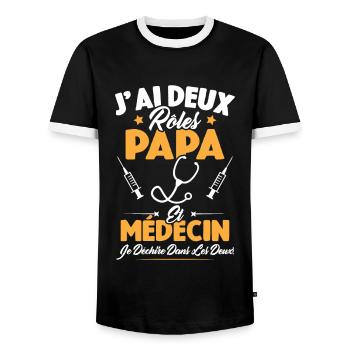 Papa Et Médecin / Cadeau Meilleur Papa Médecin - T-shirt contrasté Homme - noir/blanc - Devant - AI Model Female 172 light (172cm) & AI Model Male 178 light (178cm)