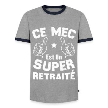 Ce mec est un super retraité - T-shirt contrasté Homme - gris/marine  - Devant - AI Model Female 172 light (172cm) & AI Model Male 178 light (178cm)