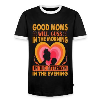 Good Moms Will Cuss - Lustige Witze - Mutter - Männer Kontrast-T-Shirt - Schwarz/Weiß - Vorne - AI Model Female 172 light (172cm) & AI Model Male 178 light (178cm)