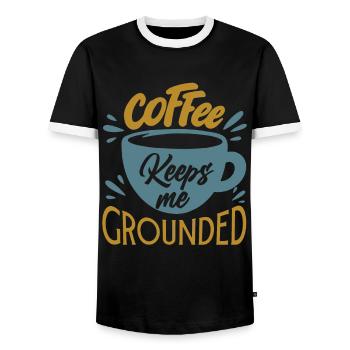 Le café me garde les pieds sur terre - Blagues de bureau amusantes - T-shirt contrasté Homme - noir/blanc - Devant - AI Model Female 172 light (172cm) & AI Model Male 178 light (178cm)