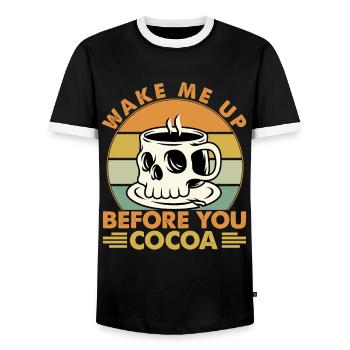 Réveillez-moi avant vous Cacao - Blagues sur la musique du café - T-shirt contrasté Homme - noir/blanc - Devant - AI Model Female 172 light (172cm) & AI Model Male 178 light (178cm)