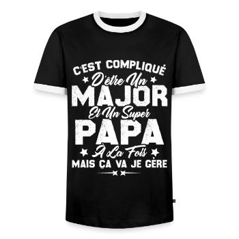 Papa Major Cadeau Humour Fête Des Pères - T-shirt contrasté Homme - noir/blanc - Devant - AI Model Female 172 light (172cm) & AI Model Male 178 light (178cm)