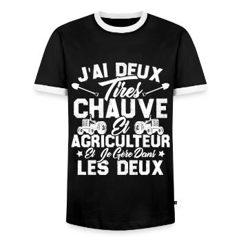 Chauve Agriculteur / Humour Cadeau Agriculture - T-shirt contrasté Homme - noir/blanc - Devant - AI Model Female 172 light (172cm) & AI Model Male 178 light (178cm)