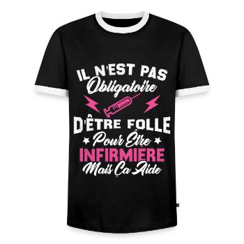 Pas obligatoire d'être folle pour être infirmièr - T-shirt contrasté Homme - noir/blanc - Devant - AI Model Female 172 light (172cm) & AI Model Male 178 light (178cm)