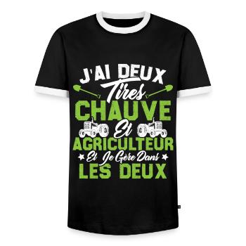 Chauve Agriculteur / Humour Cadeau Agriculture - T-shirt contrasté Homme - noir/blanc - Devant - AI Model Female 172 light (172cm) & AI Model Male 178 light (178cm)