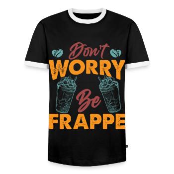 Ne vous inquiétez pas, soyez Frappé! - Jeux de mots drôles de café - T-shirt contrasté Homme - noir/blanc - Devant - AI Model Female 172 light (172cm) & AI Model Male 178 light (178cm)